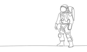 Astronaut one line continuous vector illustraiton. Concept space science banner. Line art, outline silhouette