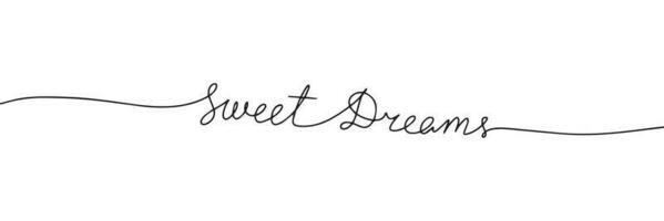 Sweet dreams words - continuous one line with word. Minimalistic drawing of phrase. Vector illustration.