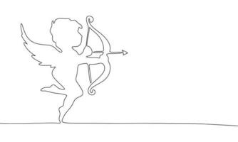 Cupid angel one line continuous vector illustraiton. Concept Valentine's Day banner. Line art, outline silhouette