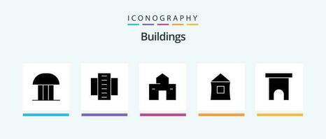 Buildings Glyph 5 Icon Pack Including marketplace. building. flats. shack. house. Creative Icons Design vector