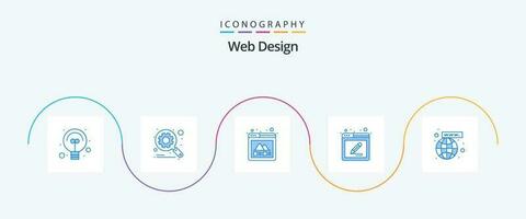 Web Design Blue 5 Icon Pack Including internet. write. gallery. tools. web page vector