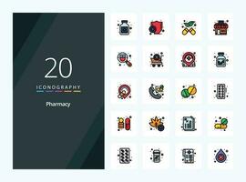 20 Pharmacy line Filled icon for presentation vector