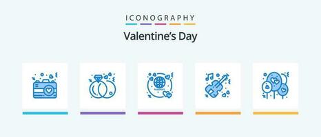 Valentines Day Blue 5 Icon Pack Including heart. wedding. honeymoon. violin. marriage. Creative Icons Design vector