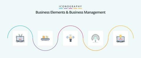 Business Elements And Business Managment Flat 5 Icon Pack Including informational. data. factory. sport. lifting vector