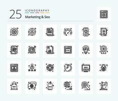 Marketing And Seo 25 Line icon pack including book. mobile. email. location. speed vector