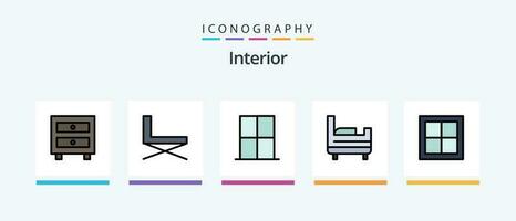 interior línea lleno 5 5 icono paquete incluso interior. escritorio. interior. decoración. mueble. creativo íconos diseño vector