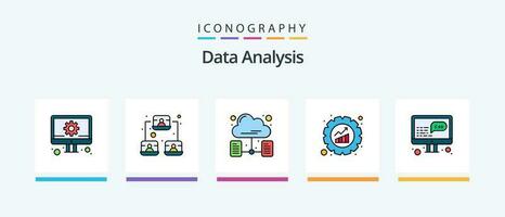 datos análisis línea lleno 5 5 icono paquete incluso red. ajuste. dólar. gestión. desarrollar. creativo íconos diseño vector