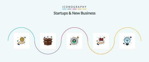 Startups And New Business Line Filled Flat 5 Icon Pack Including light. bulb. target. marketing. graph vector