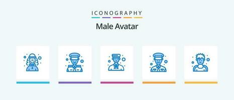 Male Avatar Blue 5 Icon Pack Including exerciser. police. avatar. military. professional. Creative Icons Design vector