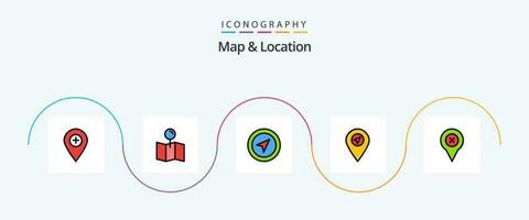 Map and Location Line Filled Flat 5 Icon Pack Including . map. pin. location. add vector