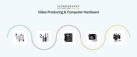 vídeo productor y computadora hardware glifo 5 5 icono paquete incluso suministrar. parte. computadora. computadora. tarjeta madre vector