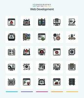 Creative Web Development 25 Line FIlled icon pack  Such As code. programming. mobile. language. app vector