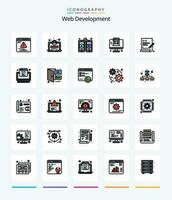 Creative Web Development 25 Line FIlled icon pack  Such As code. programming. mobile. language. app vector