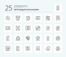 3d Printing And Communication 25 Line icon pack including link. communication. production. wire. connection vector