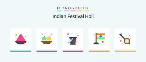 Holi Flat 5 Icon Pack Including party. music. bucket. india. flag. Creative Icons Design vector