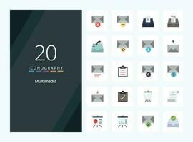 20 Multimedia Flat Color icon for presentation vector