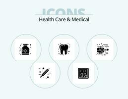 Health Care And Medical Glyph Icon Pack 5 Icon Design. hospital. ambulance. care. tooth. dental vector