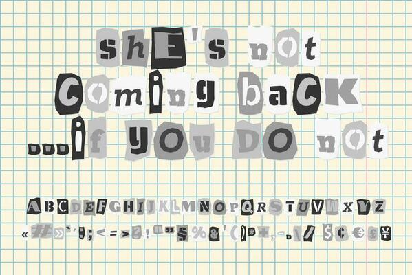 Gray ransom collage style letters numbers and punctuation marks cut from newspapers magazines. Vintage ABC collection White black punk alphabet on school note bacground Typography vector illustration