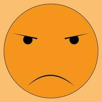 A simple angry face, orange and black circular face, pissed expression, suitable for social media posts and signs and tag and banner, suitable for icon and symbol and web design, minimal drawing style vector