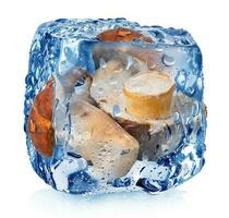 Mushrooms in ice cube photo