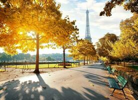 Sunny morning in Paris in autumn photo