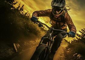 mtb biker in action - generative AI photo