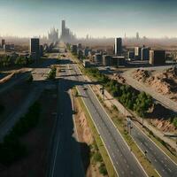 post apocalyptic city with highway, generative art by A.I. photo