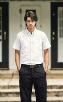 Thai people in thailand technical college uniform white shirt and pant, generative AI photo