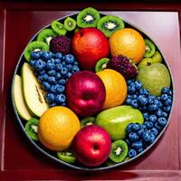 close up of fruit tray on table, photo