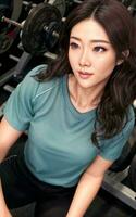 hermosa sano asiático mujer a el gimnasia, generativo ai foto