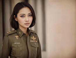 photo of asian woman in Thai police officer uniform, generative AI