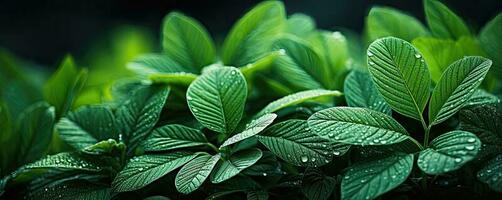 Green leaves with water drops photo