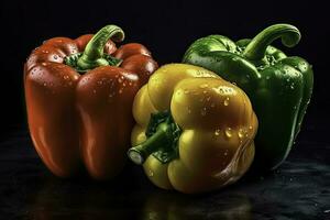 red, yellow and green bell peppers photo