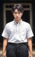 Thai people in thailand technical college uniform white shirt and pant, generative AI photo