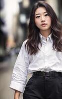 tailandés personas en Tailandia técnico Universidad uniforme blanco camisa y pantalón, generativo ai foto