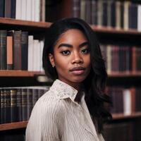 beautiful african american black woman with library in background, generative AI photo