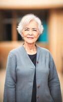 happy pretty middle aged old asian woman at the street, photo