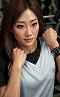 beautiful healthy asian woman at the gym, generative AI photo