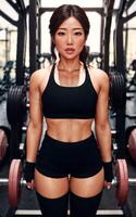 beautiful healthy asian woman at the gym, generative AI photo