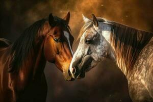 Two brown horses photo