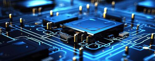 Close-up of electronic circuit board. Technology concept. 3D Rendering photo