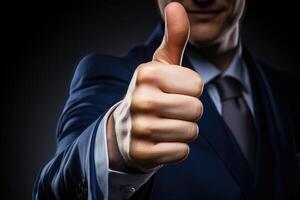 Smiling businessman showing thumbs up photo