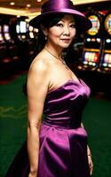 medio Envejecido asiático mujer a lujo casino, generativo ai foto