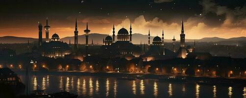 Mosque silhouette at night photo
