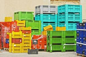Stacks of colorful crates photo