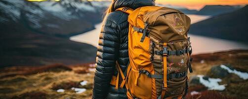 Hiker with a backpack photo