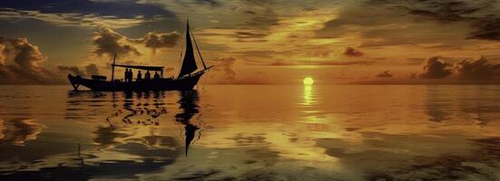 Sunset with boat - photo