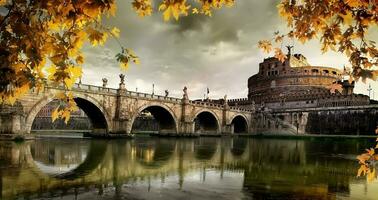 Castle and yellow leaves photo