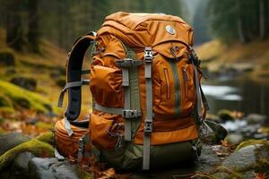Hiking equipment in the mountains photo