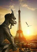 Stone Chimera and Eiffel Tower photo